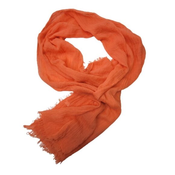 Orange Crinkle Long Wide Rectangular Viscose Scarf - Picture 2 of 5
